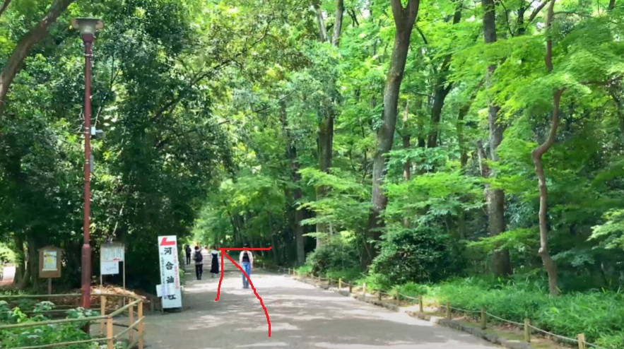 左側が河合神社って書いていますが、下鴨神社へ行くので直進します