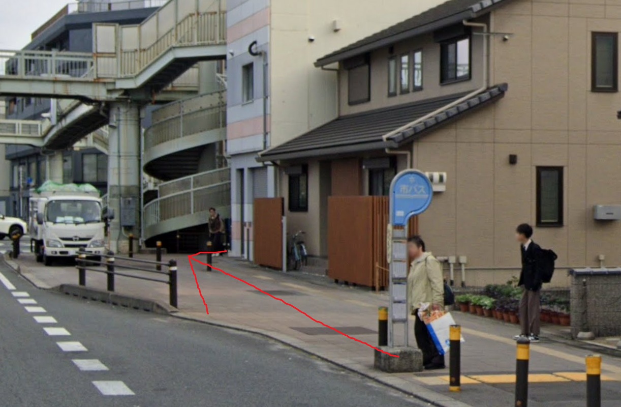 東寺南門前バス停に着いたら、東方以降に進みます。東方向は、バスの進行方向の反対側になります。