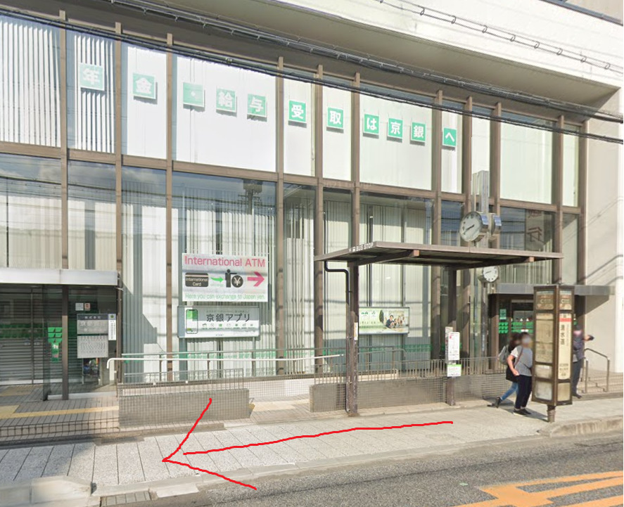 清水道バス停に着いたら、南方向に進んでください。南方向は、バスの進行方向の反対側になります。
