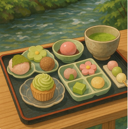 貴船神社の川床懐石の献立を模した和菓子のイラスト