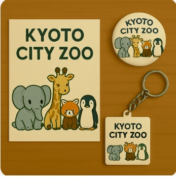 京都市動物園のポストカード缶バッジキーホルダー