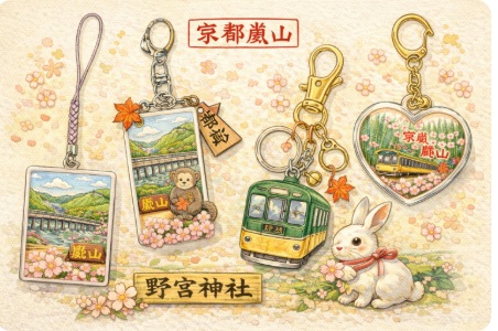 京都嵐山のストラップ、キーホルダー、マスコット