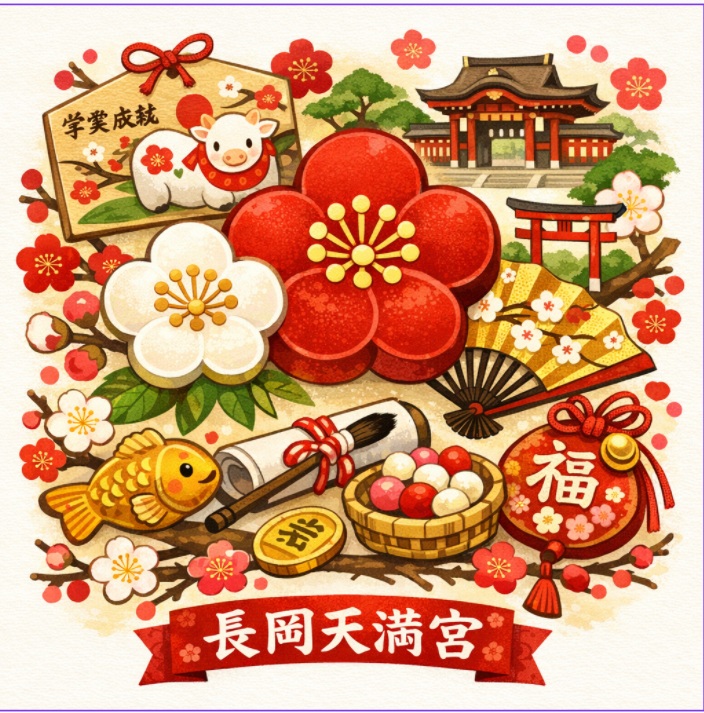 長岡天満宮の梅モチーフの縁起物